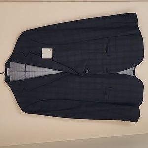Black blue plaid slim fit men's sport coat